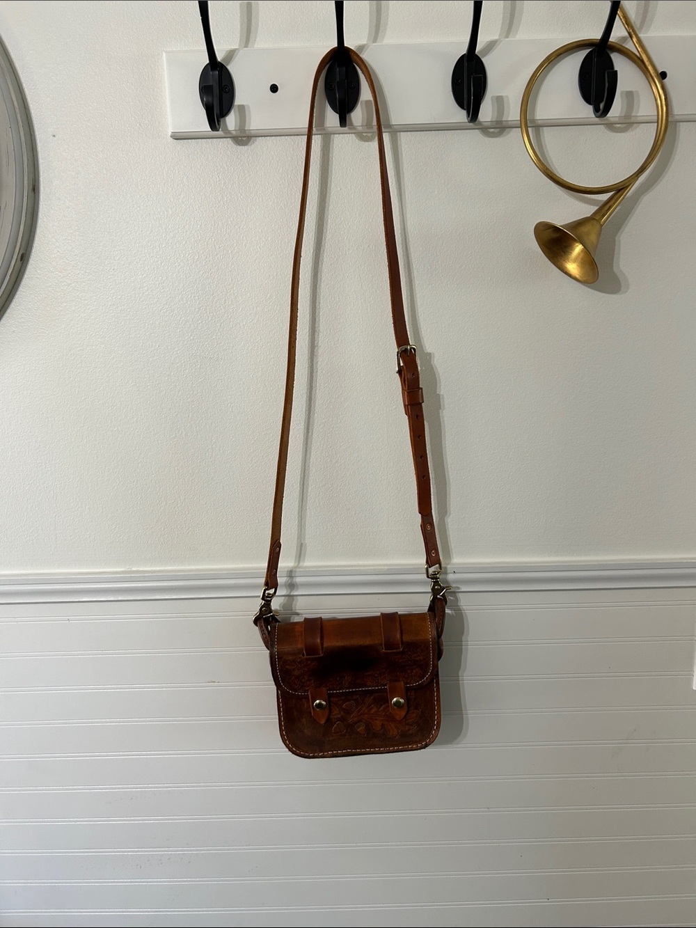 Handmade Brown Leather Crossbody Bag Gorgeous! Measurements in pics.